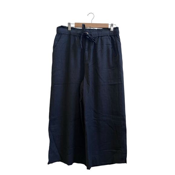 Charlie Paige New Black Linen Blend Wide Leg Crop Pant Size Large Resort Breezy - Picture 2 of 10